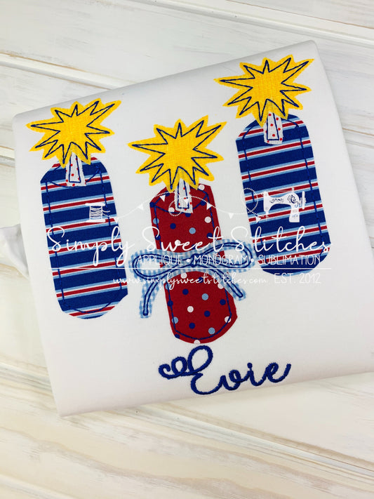 1607 - GIRLS FIRECRACKER TRIO - APPLIQUE CHILD SHIRT