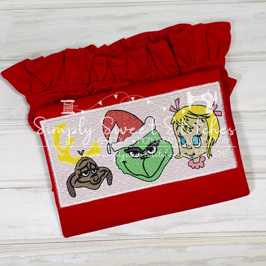 1906 - GRINCH TRIO FAUX SMOCKED - SKETCH CHILD SHIRT
