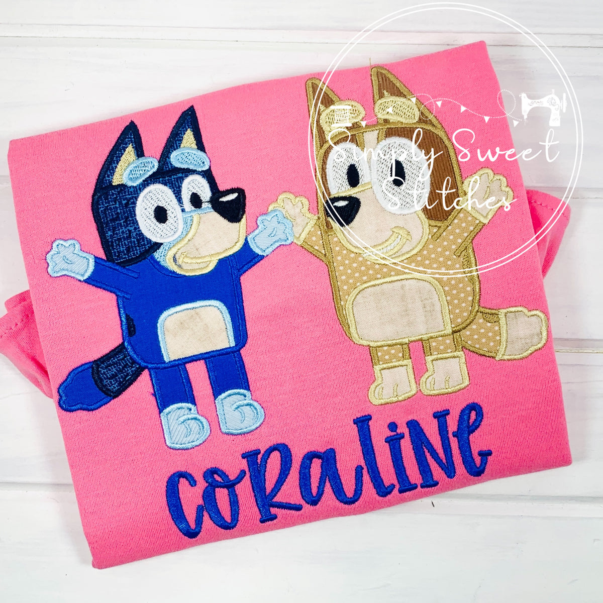2185 - BLUEY & BINGO - APPLIQUE CHILD SHIRT