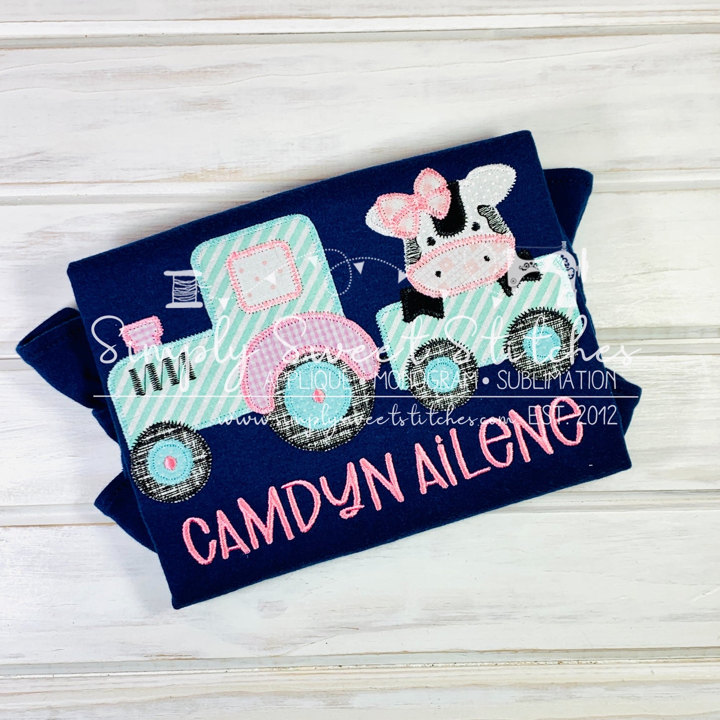 1940 - TRACTOR WITH GIRL COW - APPLIQUE CHILD SHIRT