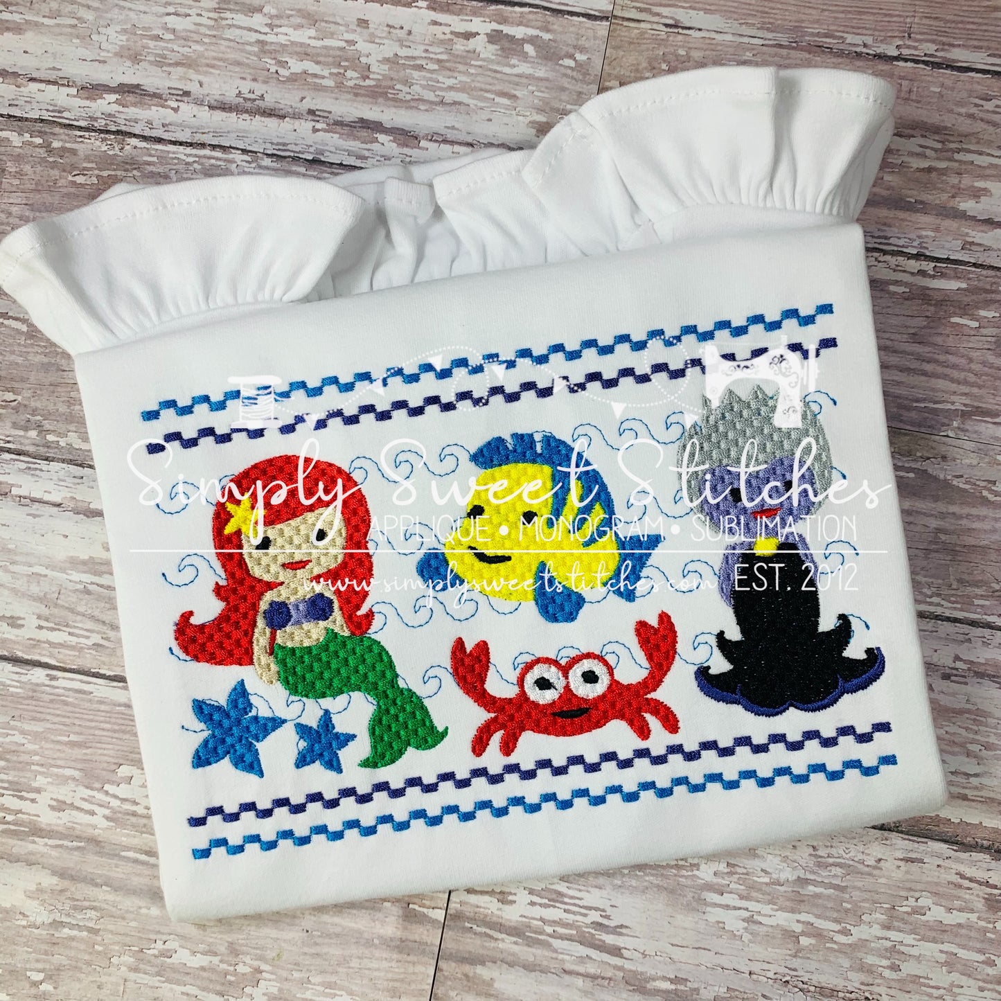 1586 - MERMAID FAUX - EMBROIDERY CHILD SHIRT