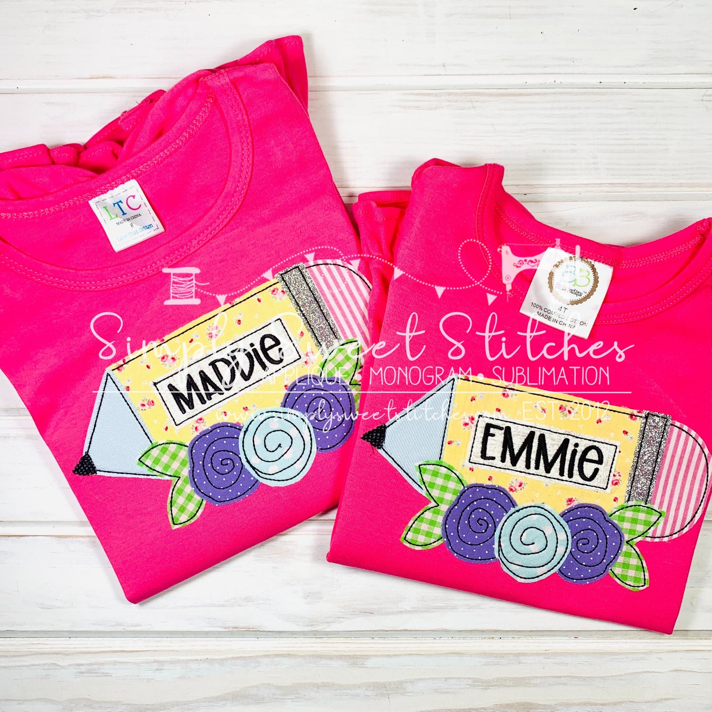 1719 - FLORAL PENCIL - APPLIQUE CHILD SHIRT