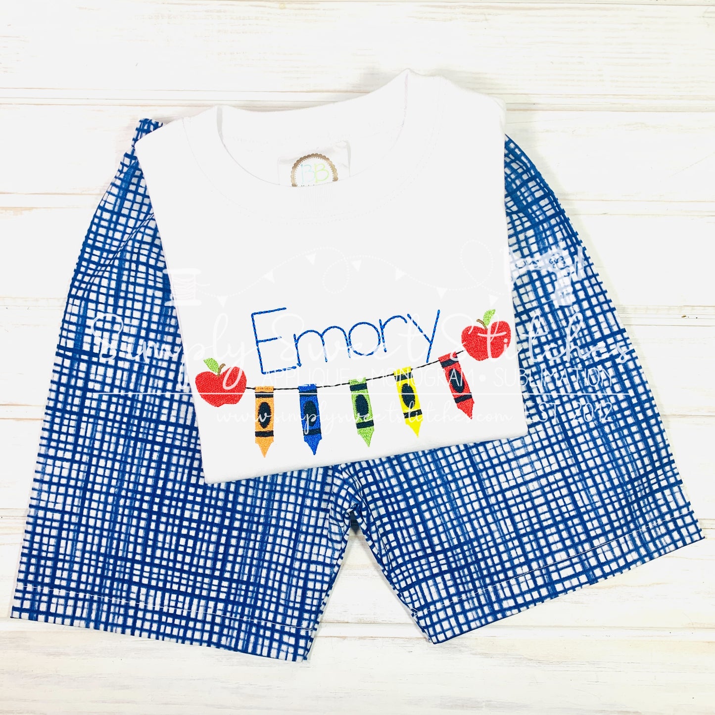 1005 - SCHOOL CRAYONS BUNTING - EMBROIDERY CHILD SHIRT