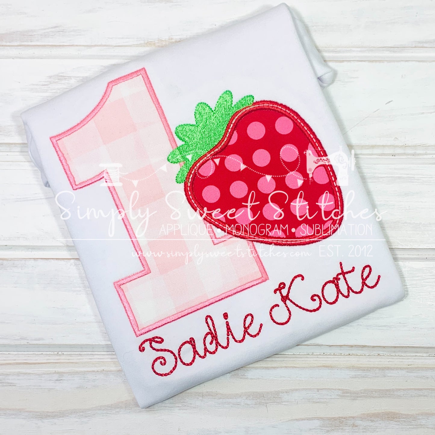 1465 - STRAWBERRY NUMBER BIRTHDAY NUMBER - APPLIQUE CHILD SHIRT