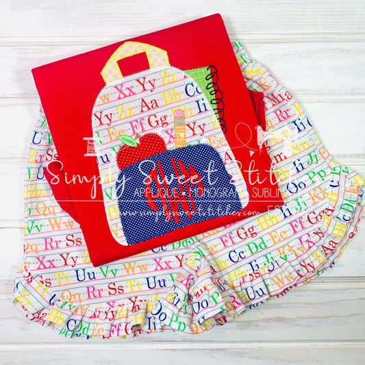 1690 - BACKPACK WITH APPLE, PENCIL, RULER - APPLIQUE CHILD SHIRT