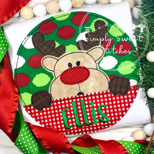 2186 - BOY REINDEER PEEKER - APPLIQUE CHILD SHIRT