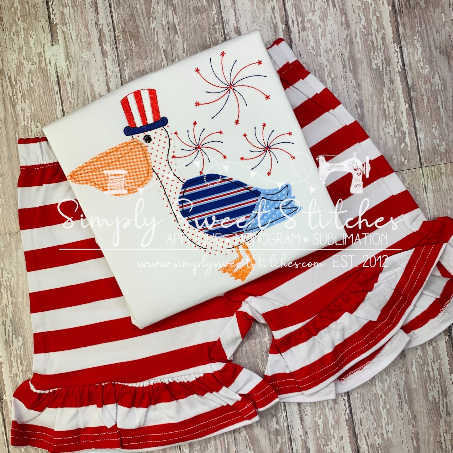 1612 - PATRIOTIC PELICAN - APPLIQUE CHILD SHIRT