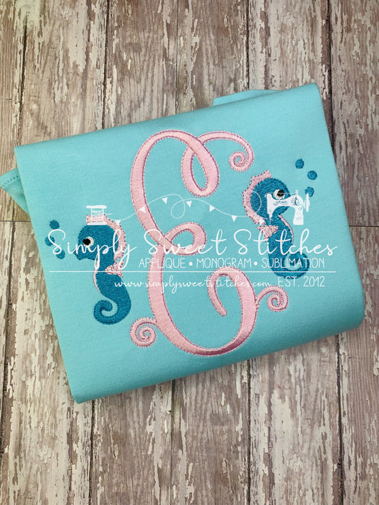 1642 - SEAHORSE MONOGRAM - SKETCH CHILD SHIRT
