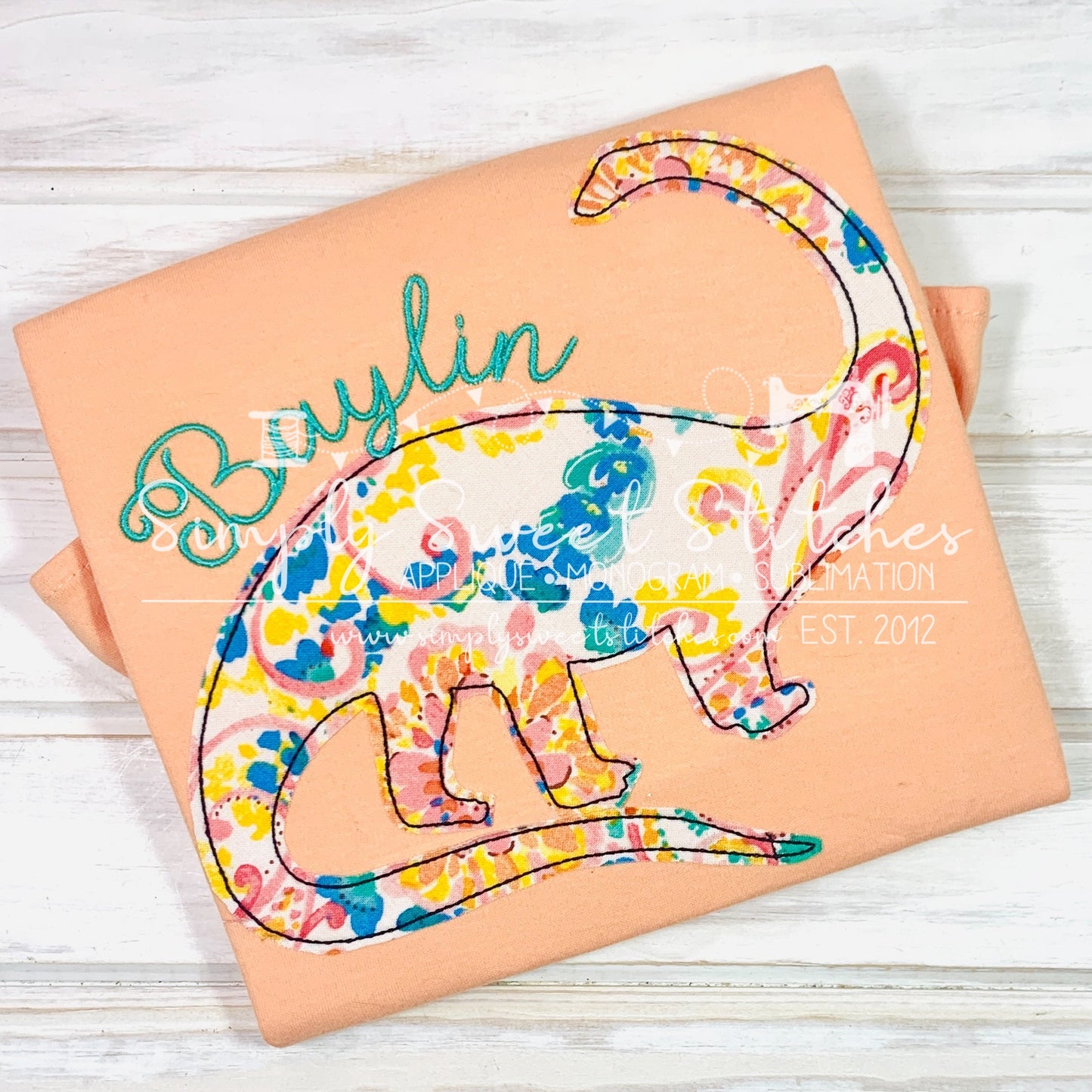 1656 - GIRL DINOSAUR - APPLIQUE CHILD SHIRT
