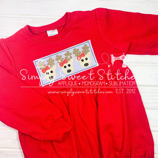 1357 - GIRL REINDEER TRIO - APPLIQUE CHILD SHIRT