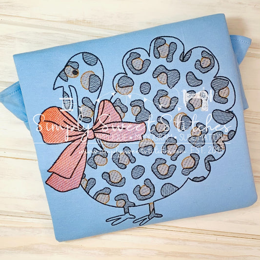 1821 - CHEETAH TURKEY WITH BOW - SKETCH CHILD SHIRT