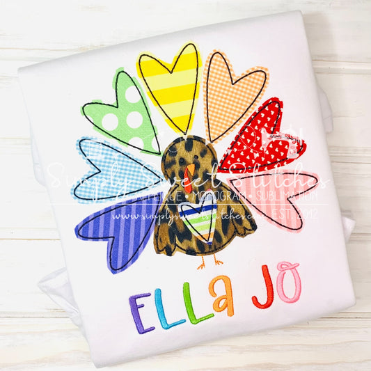 1820 - COLORFUL GIRL TURKEY - APPLIQUE CHILD SHIRT