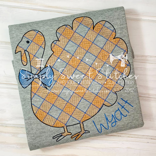 1830 - PLAID PUMPKIN WITH BOW TIE - SKETCH CHILD SHIRT