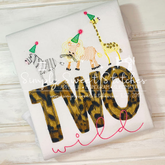 2044 - TWO WILD BIRTHDAY - APPLIQUE CHILD SHIRT