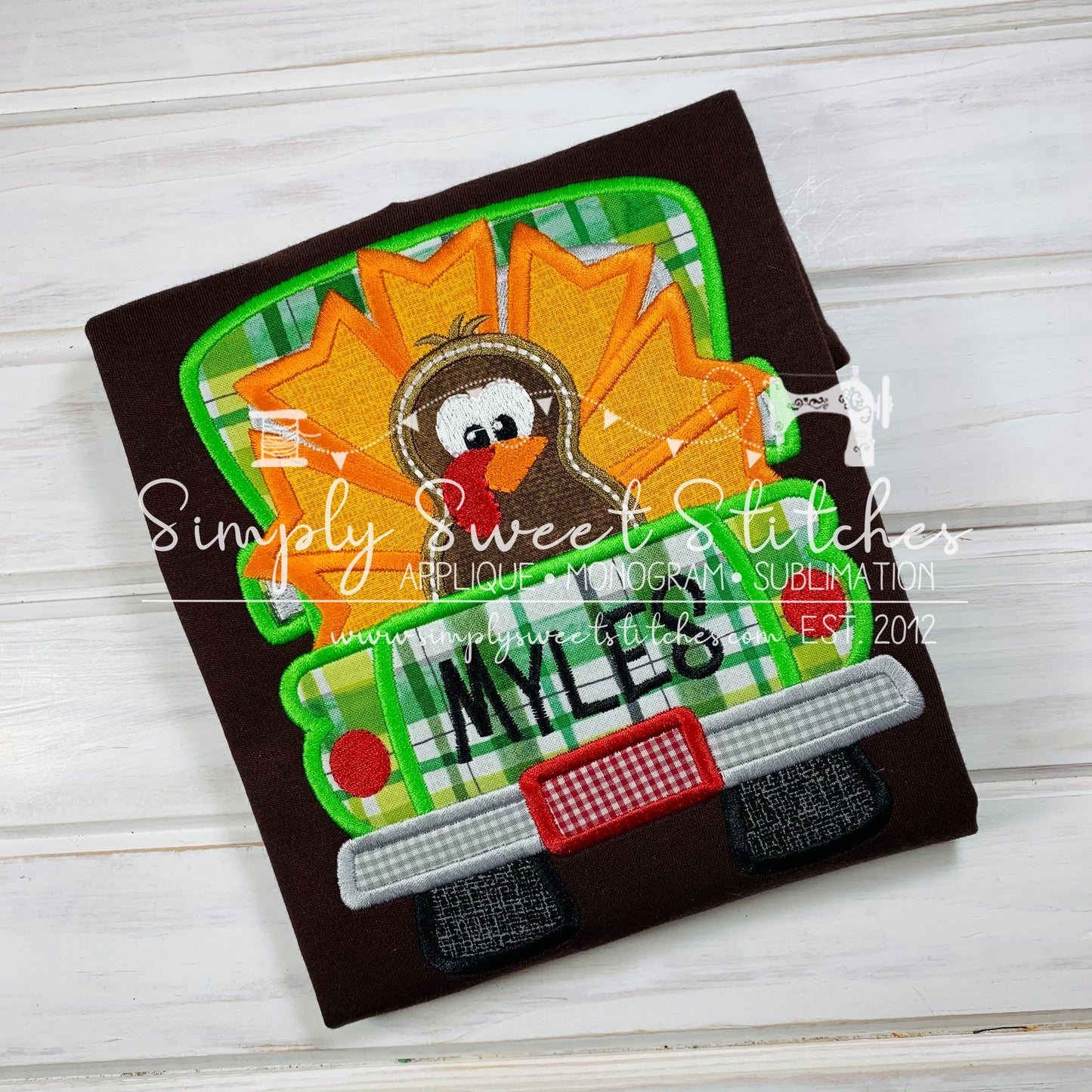 1796 - TURKEY TRUCK THANKSGIVING - APPLIQUE CHILD SHIRT