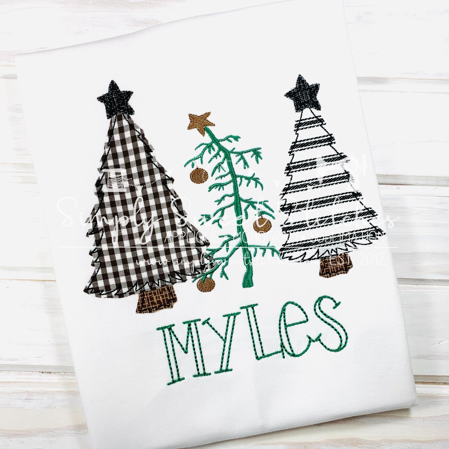 1492 - CHRISTMAS TREE TRIO BOY - APPLIQUE CHILD SHIRT