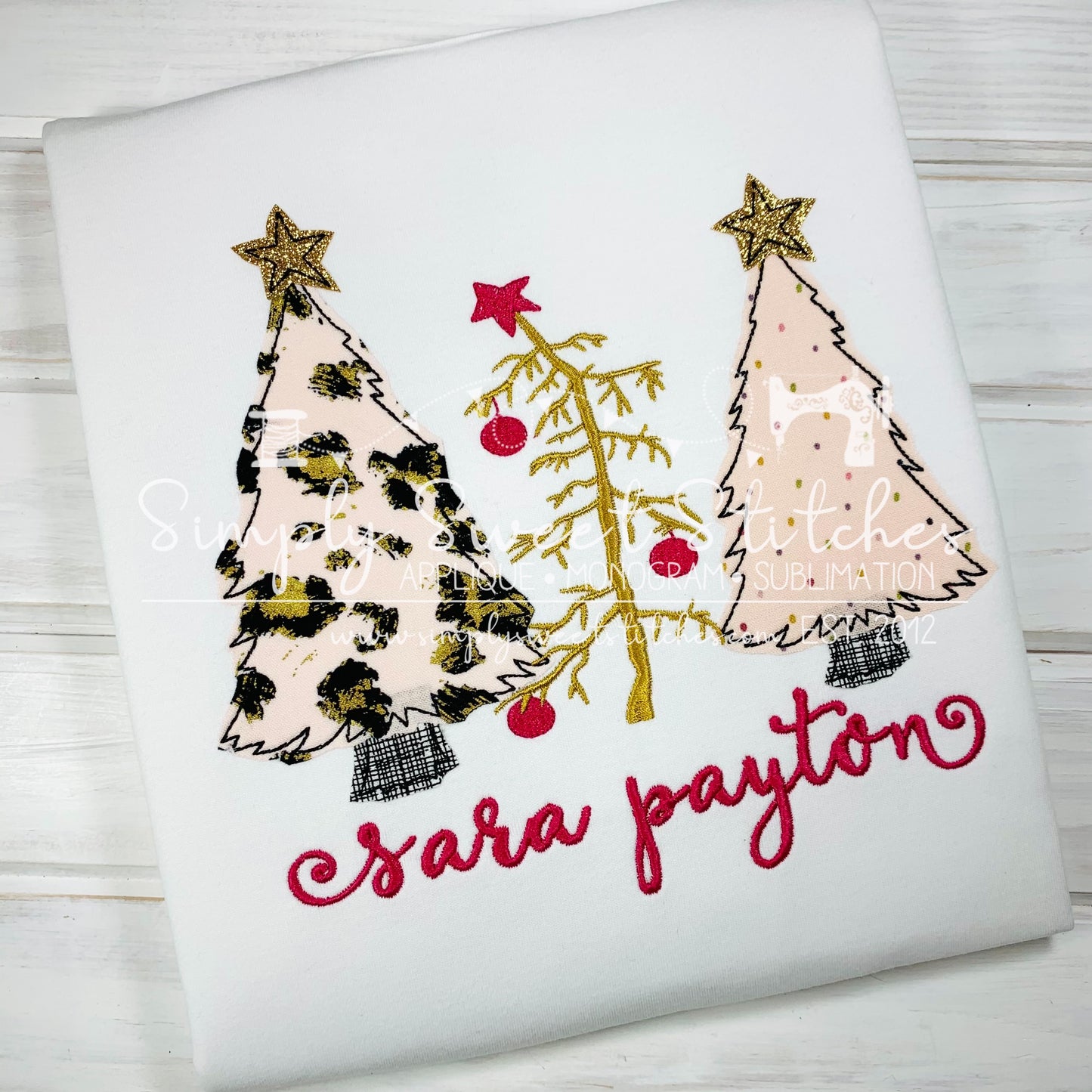 1491 - CHRISTMAS TREE TRIO GIRL - APPLIQUE CHILD SHIRT