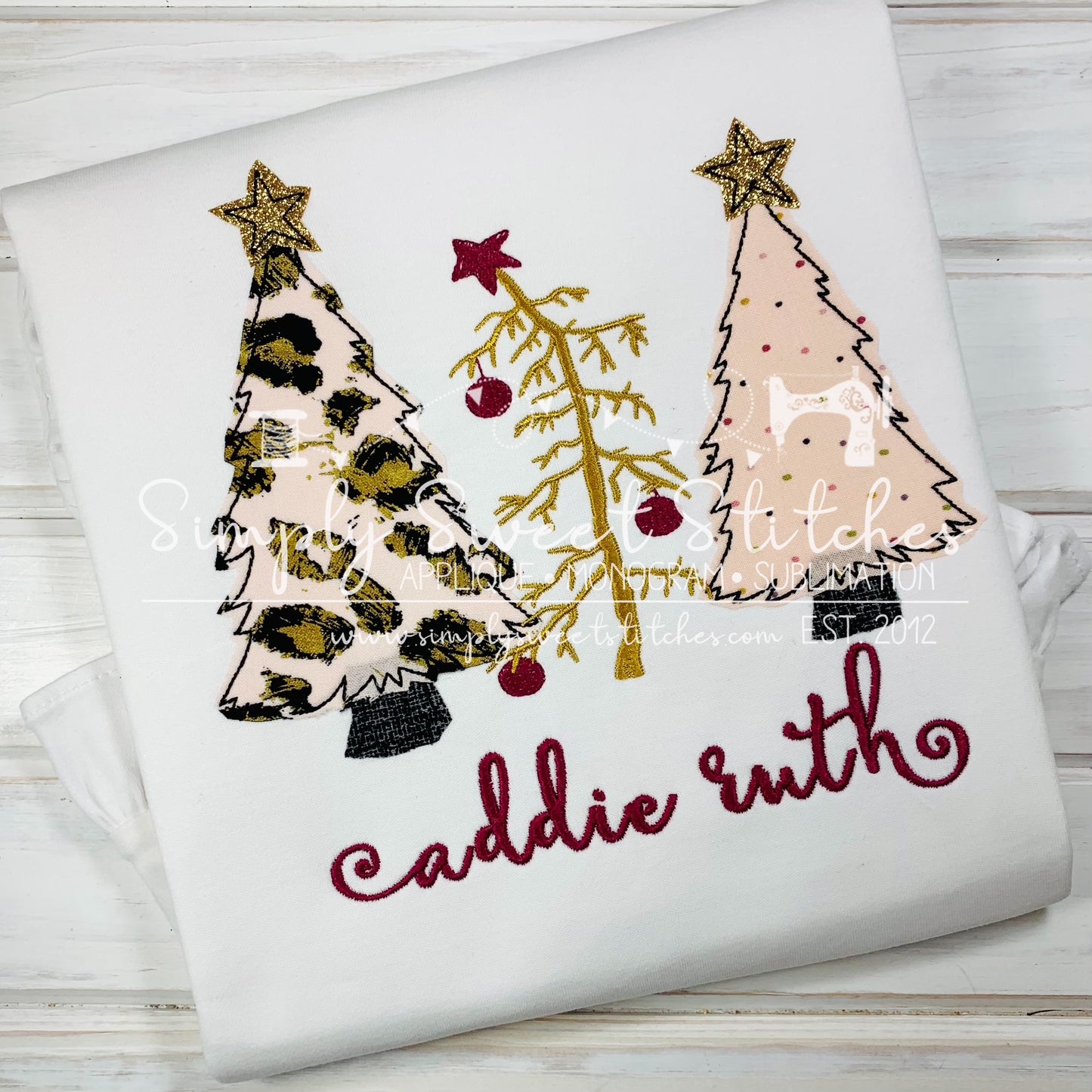1491 - CHRISTMAS TREE TRIO GIRL - APPLIQUE CHILD SHIRT