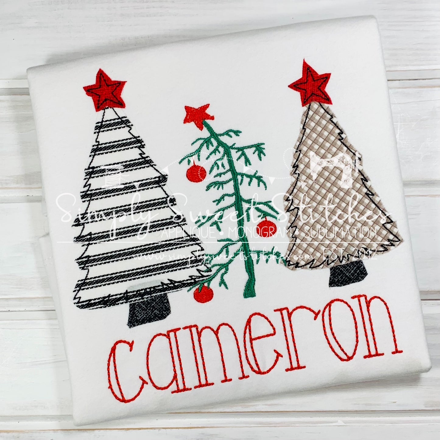 1492 - CHRISTMAS TREE TRIO BOY - APPLIQUE CHILD SHIRT