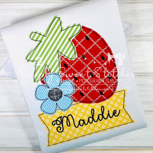 1988 - GIANT STRAWBERRY WITH FLOWER - APPLIQUE CHILD SHIRT