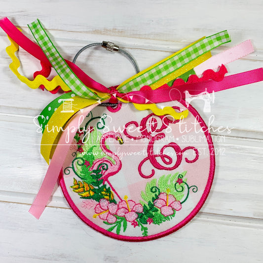 2022 - FLAMINGO INITIAL APPLIQUE - BAG TAG