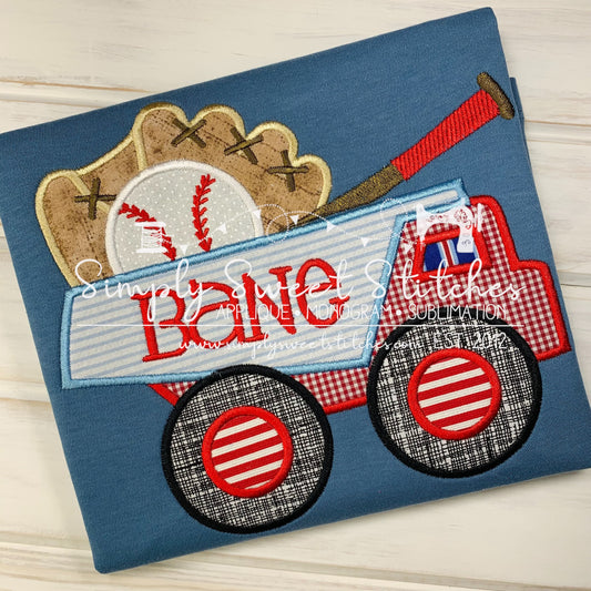 1525 - BASEBALL DUMP TRUCK - APPLIQUE CHILD SHIRT