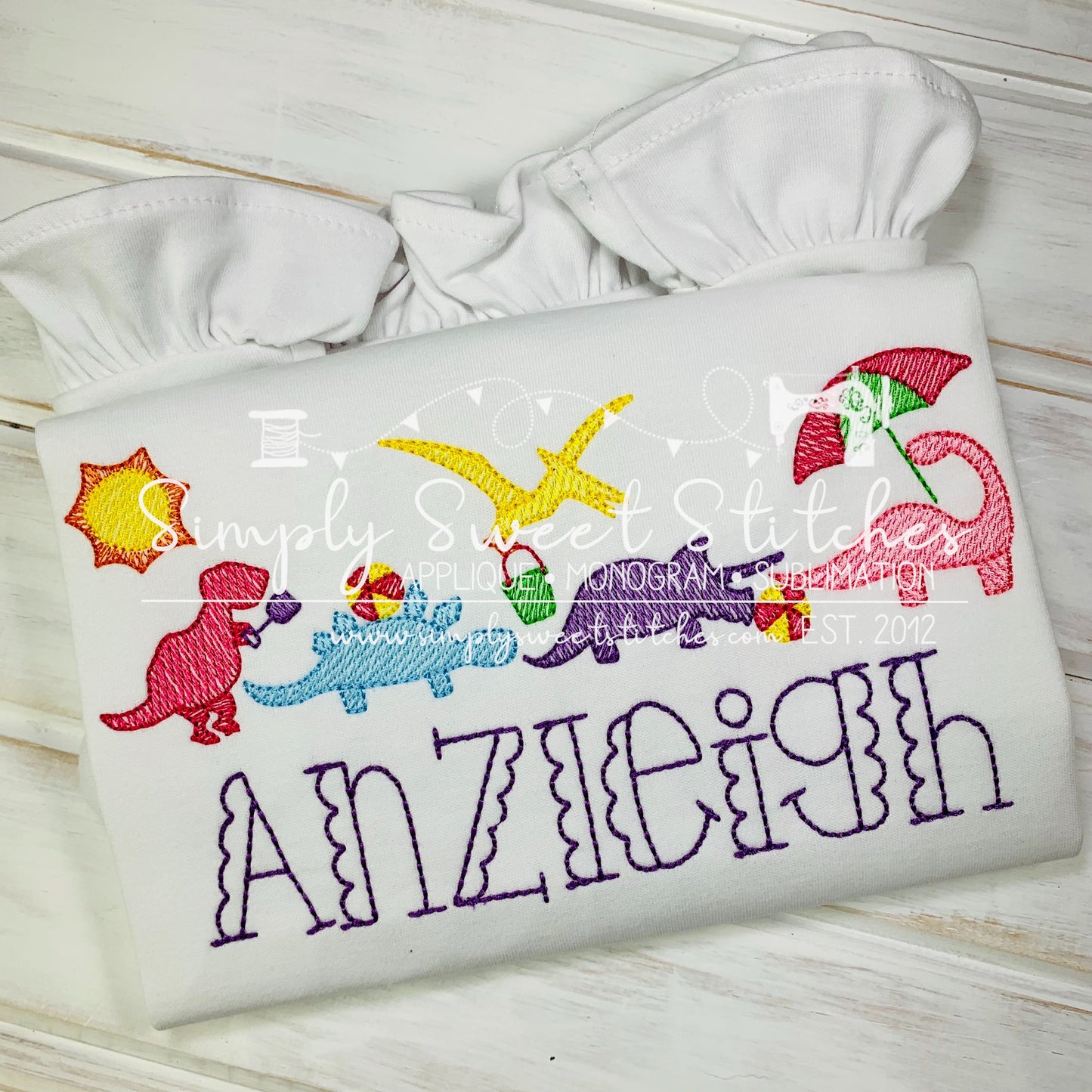 1667 - GIRLS BEACH DINOSAUR - SKETCH CHILD SHIRT