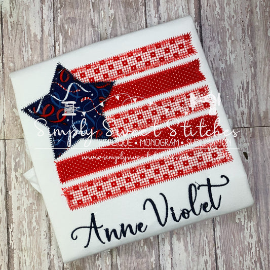 1615 - PATRIOTIC FLAG WITH STAR - APPLIQUE CHILD SHIRT