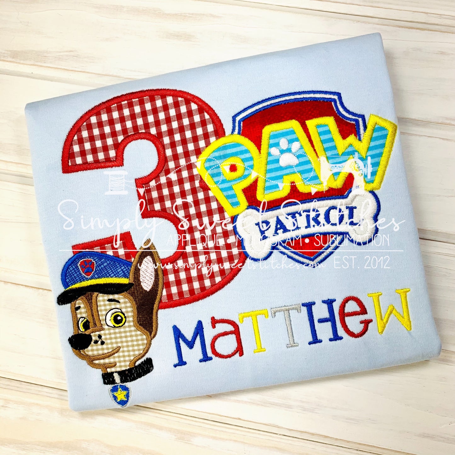 1077 - SUPER PUPS BIRTHDAY NUMBER - APPLIQUE CHILD SHIRT