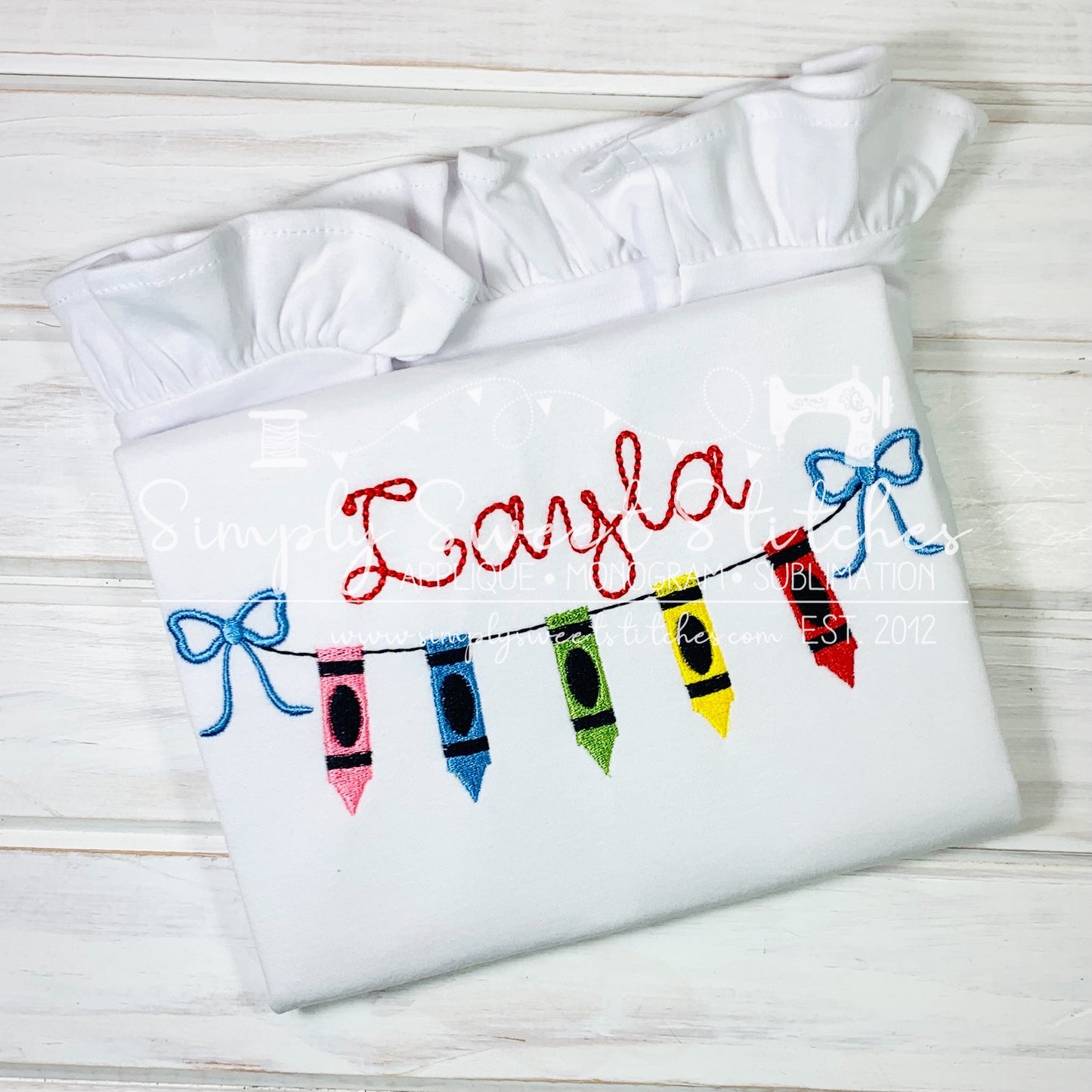 1010 - CRAYON WITH BOW BUNTING - EMBROIDERY CHILD SHIRT