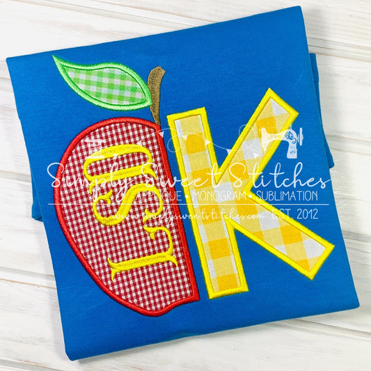 2108 - HALF APPLE LETTER - APPLIQUE CHILD SHIRT