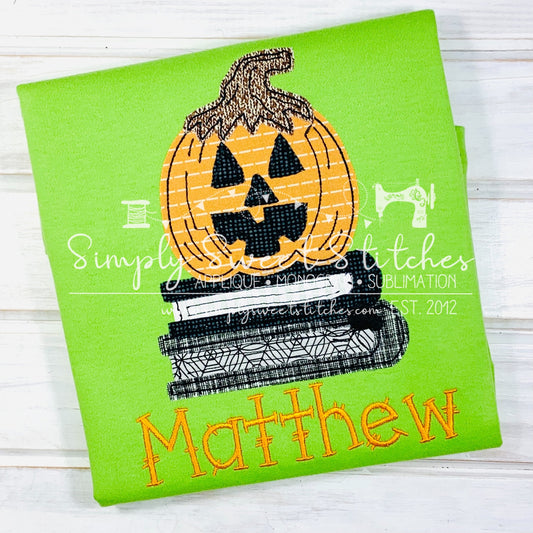 2138 - JACK O LANTERN WITH BOOKS - APPLIQUE CHILD SHIRT