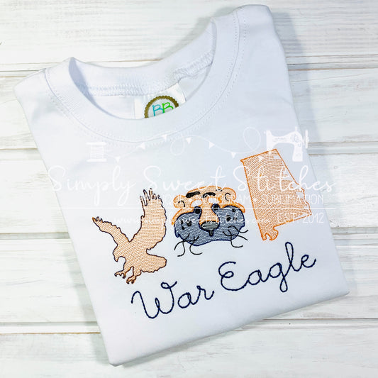 1129  - AUBURN TIGER, EAGLE, STATE TRIO - SKETCH CHILD SHIRT