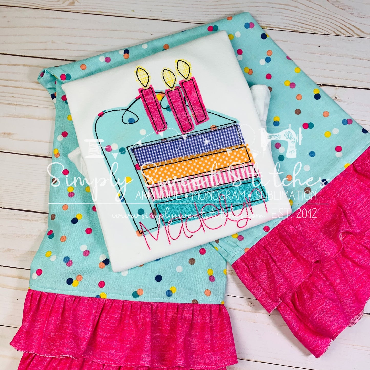 1505 - GIRLS BIRTHDAY CAKE - APPLIQUE CHILD SHIRT