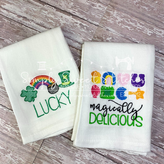 1588 - ST PATRICK'S DAY LUCKY CHARMS -  EMBROIDERY KITCHEN TOWEL