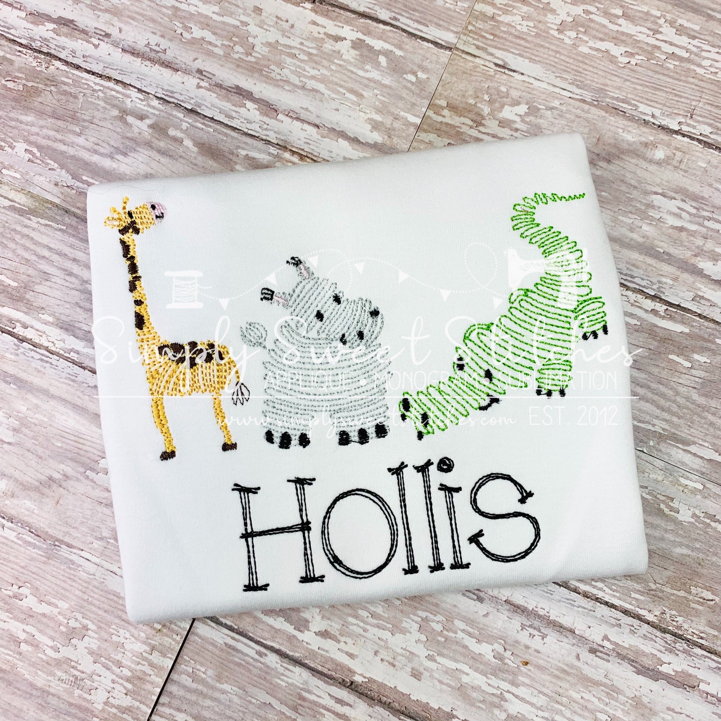 1589 - SWIRLY ZOO GIRAFFE HIPPO CROC - SKETCH CHILD SHIRT