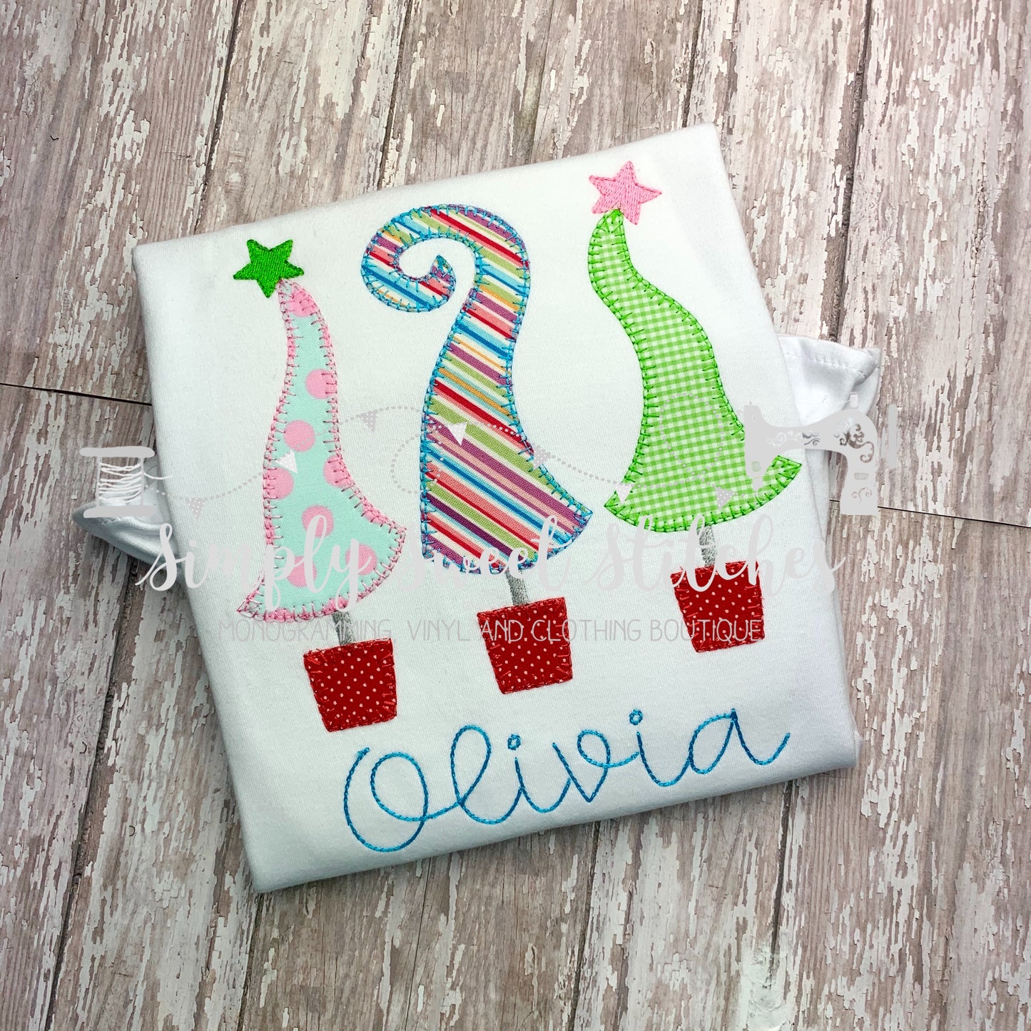 1203 - WHIMSICAL CHRISTMAS TREES - APPLIQUE CHILD SHIRT