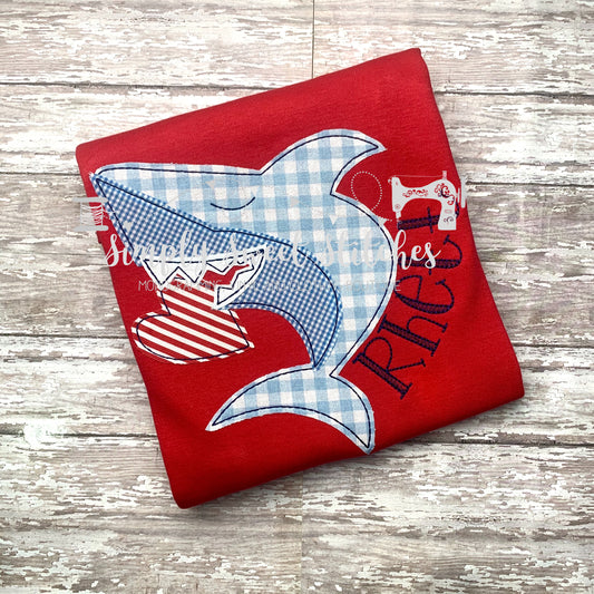1283 - LOVE BITES SHARK - APPLIQUE CHILD SHIRT