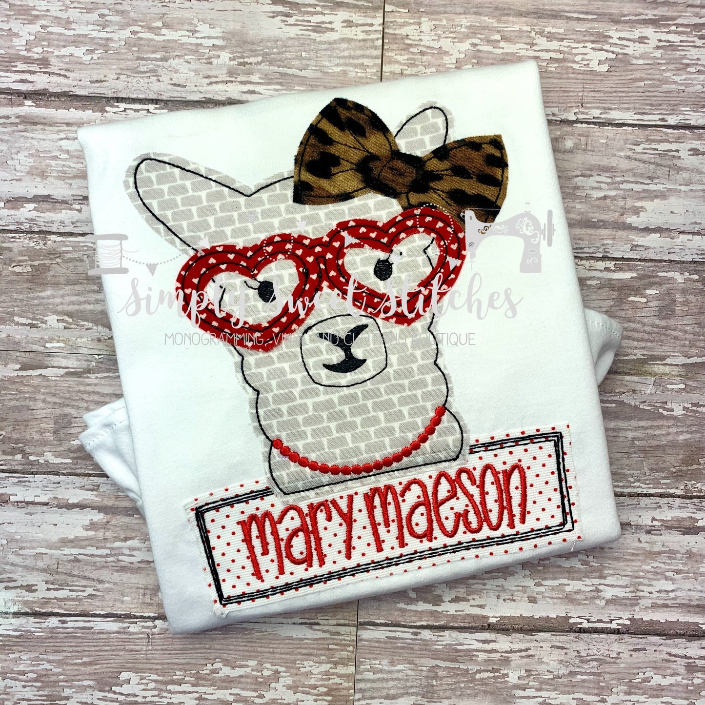 1267 - VALENTINES GIRL LLAMA - APPLIQUE CHILD SHIRT