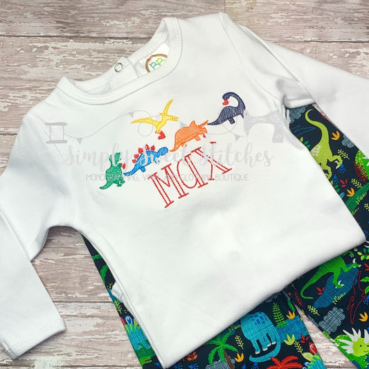 1286 - DINO WITH HEARTS - APPLIQUE CHILD SHIRT