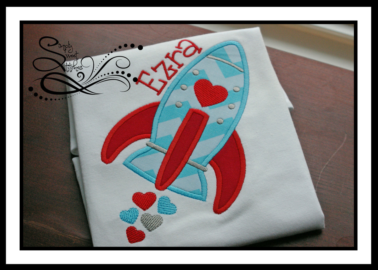 1325 - VALENTINES DAY ROCKET SHIP - APPLIQUE CHILD SHIRT