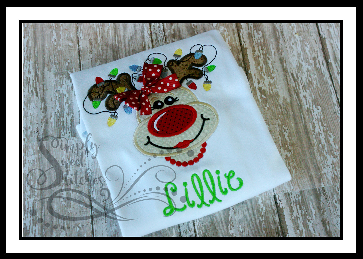 1178 - GIRLY CHRISTMAS REINDEER WITH NECKLACE - APPLIQUE CHILD SHIRT
