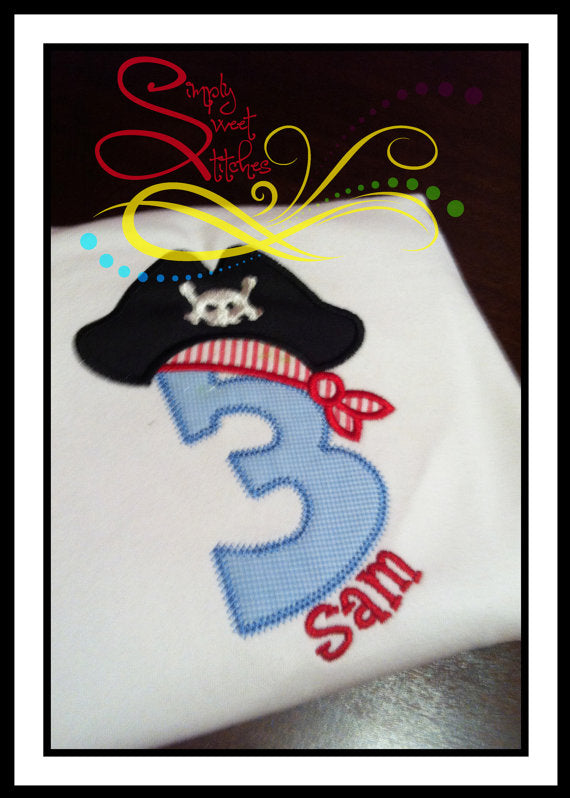 1078 - PIRATE HAT NUMBER BIRTHDAY - APPLIQUE CHILD SHIRT