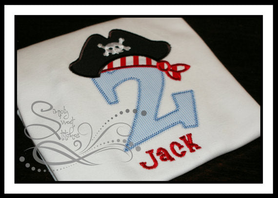1078 - PIRATE HAT NUMBER BIRTHDAY - APPLIQUE CHILD SHIRT