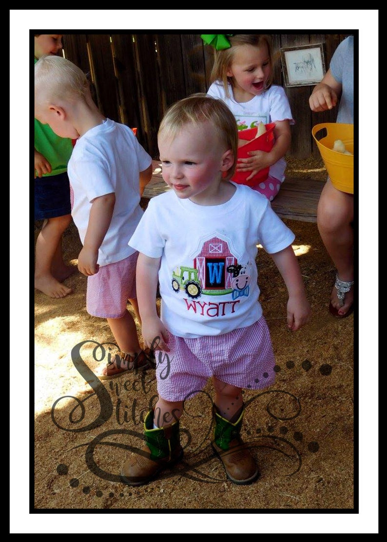 1432 - BARNYARD ANIMAL BIRTHDAY NUMBER - APPLIQUE CHILD SHIRT