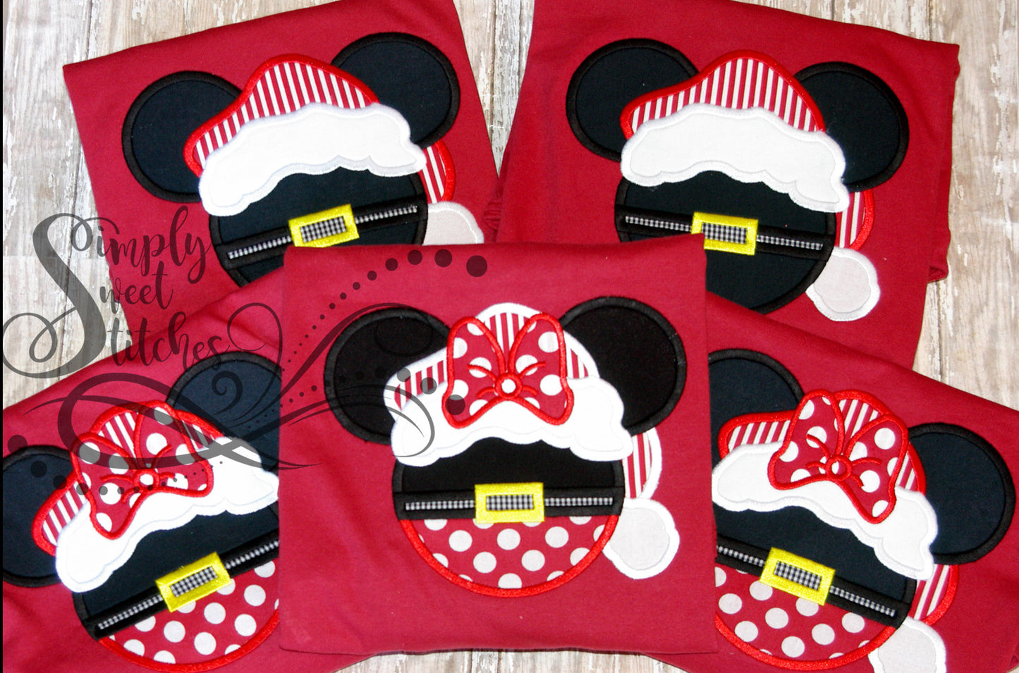 2219 - MISS MOUSE SANTA EARS - APPLIQUE CHILD SHIRT