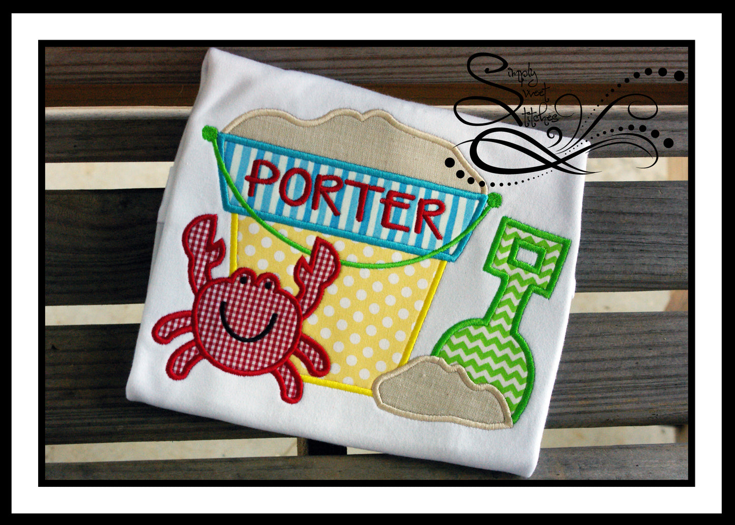 1036 - BOYS SAND PAIL WITH CRAB - APPLIQUE CHILD SHIRT