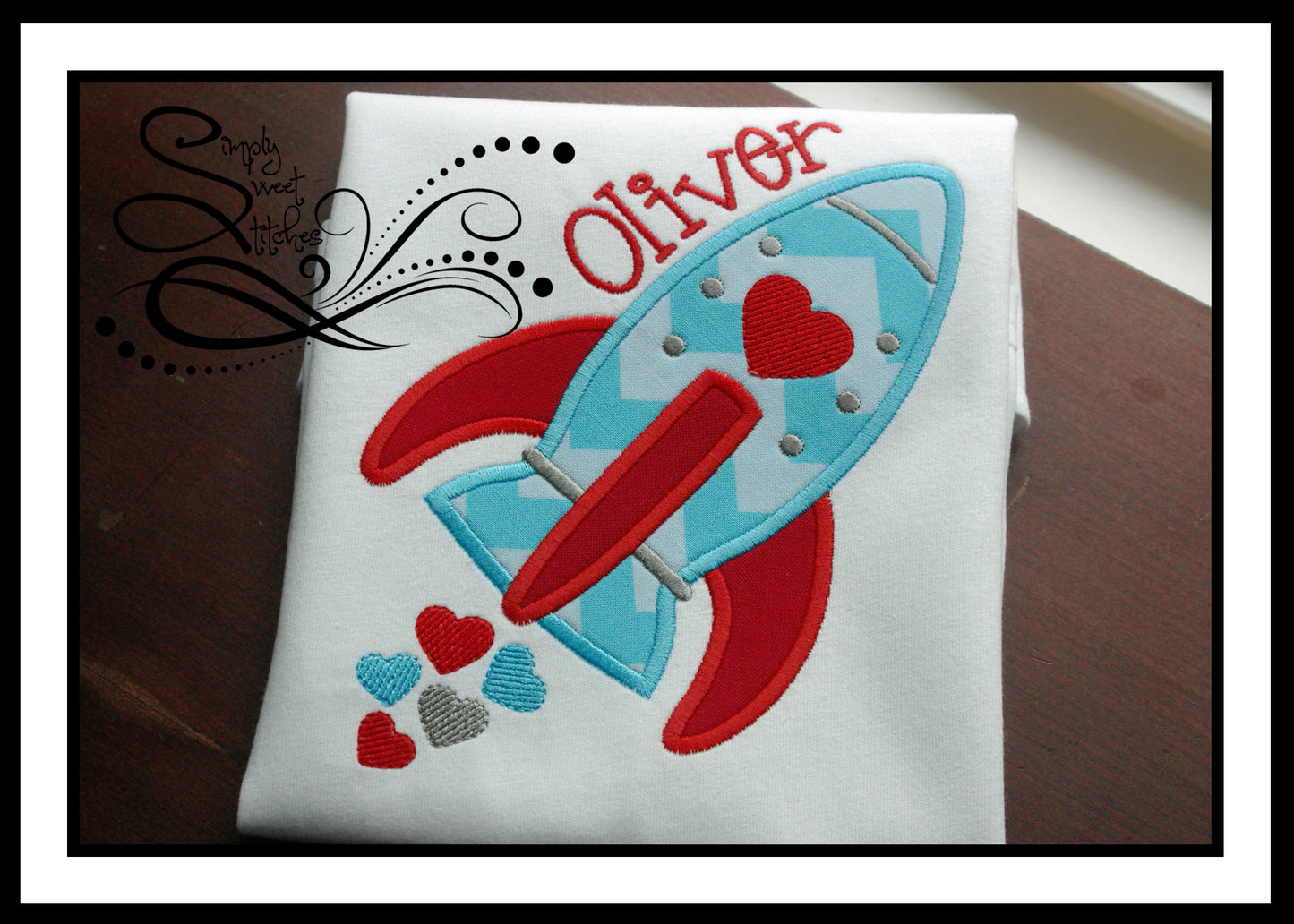 1325 - VALENTINES DAY ROCKET SHIP - APPLIQUE CHILD SHIRT