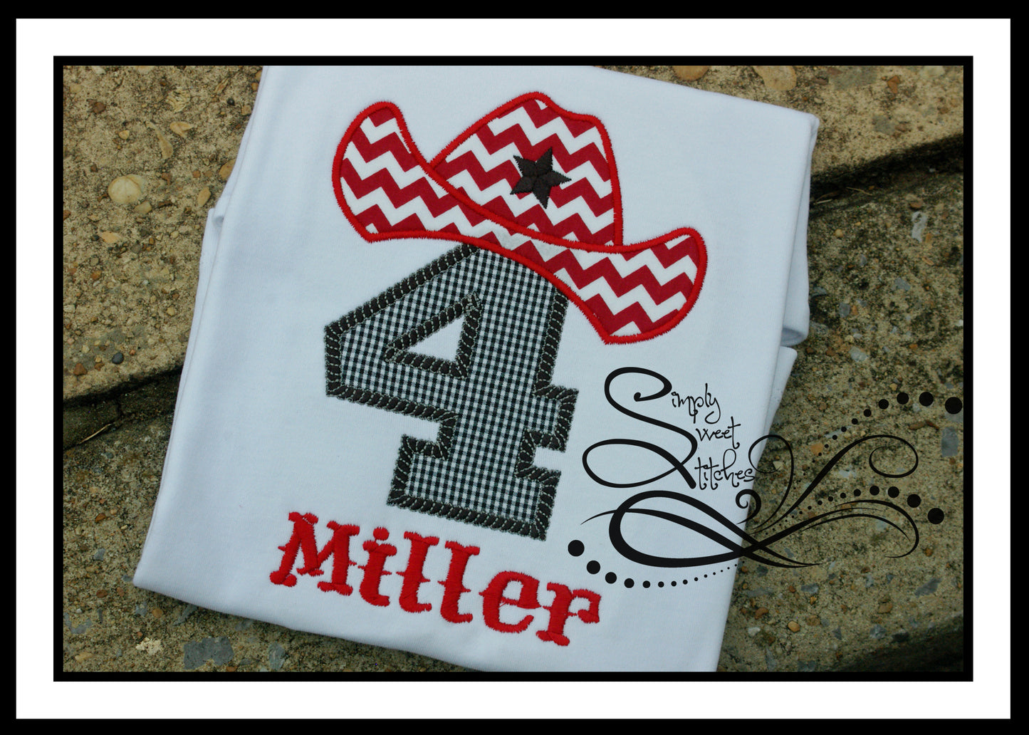 1076 - COWBOY HAT BIRTHDAY NUMBER - APPLIQUE CHILD SHIRT