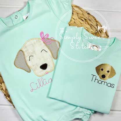 2521 - PUPPY DOG WITH BOW - APPLIQUE CHILD SHIRT